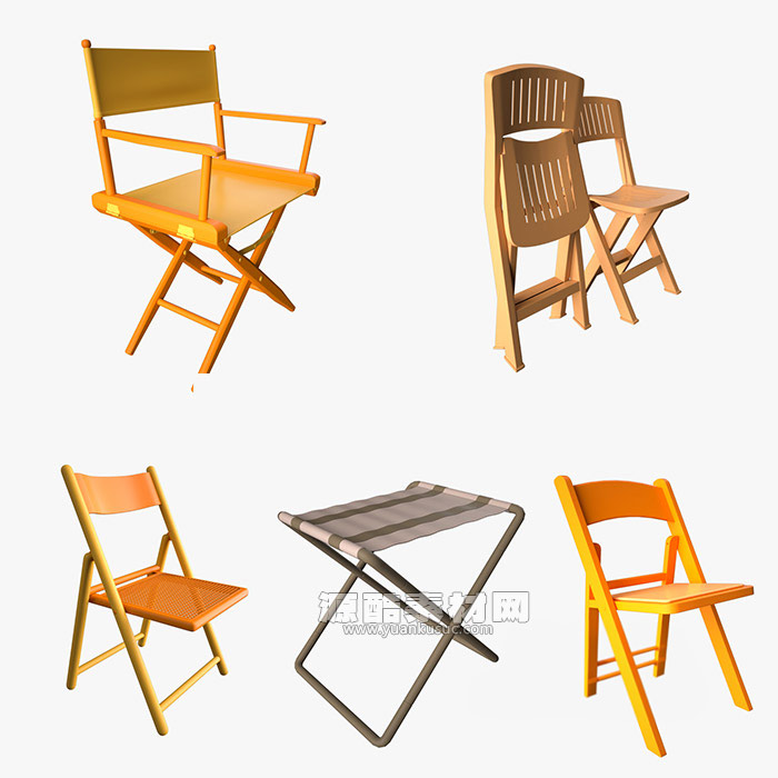 C4D模型-5个折叠椅模型户外折叠椅子模型C4D模型下载