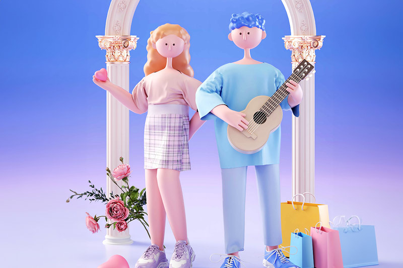 C4D工程-现代卡通情侣渲染工程卡通人物模型卡通IP角色C4D模型下载