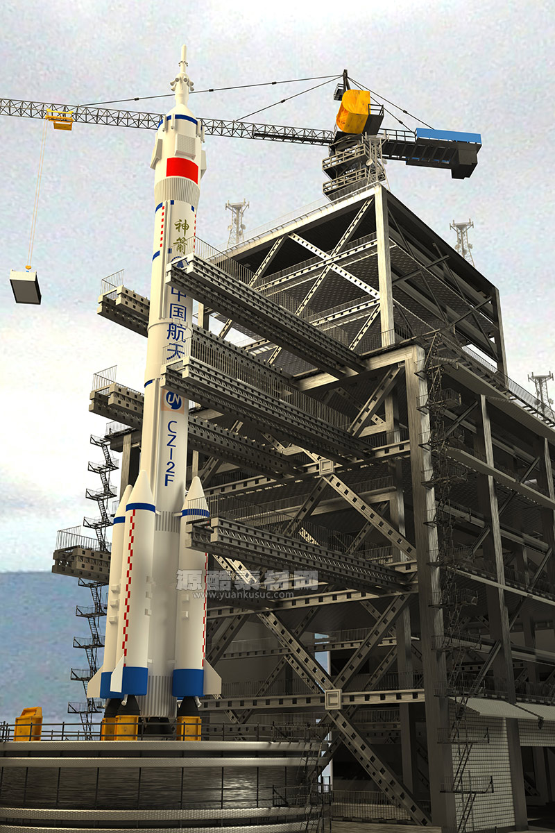 C4D工程-中国长征2号火箭发射基地场景渲染工程长征火箭模型C4D模型下载