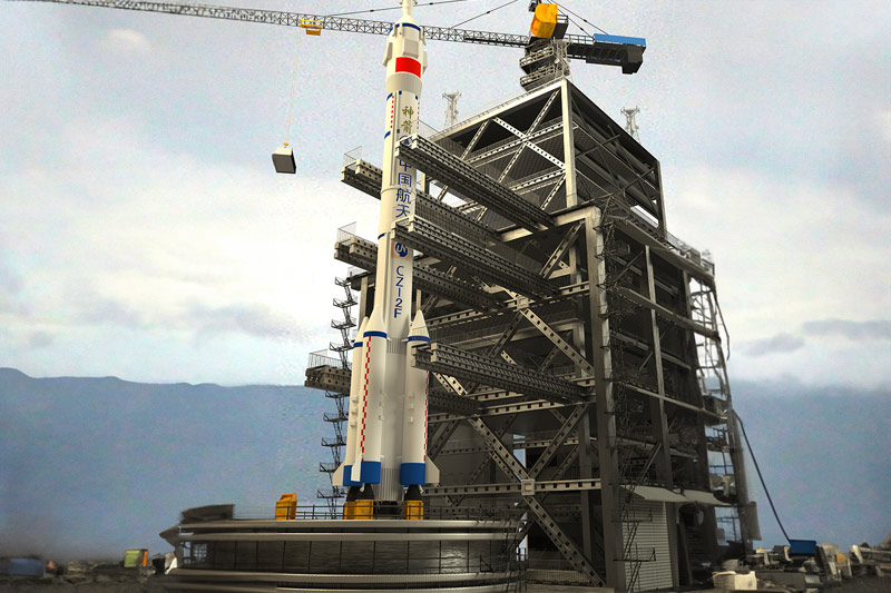 C4D工程-中国长征2号火箭发射基地场景渲染工程长征火箭模型C4D模型下载