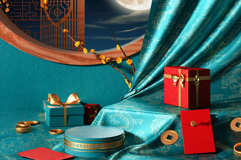 C4D工程-中国风电商展台场景渲染工程中国风场景C4D模型下载