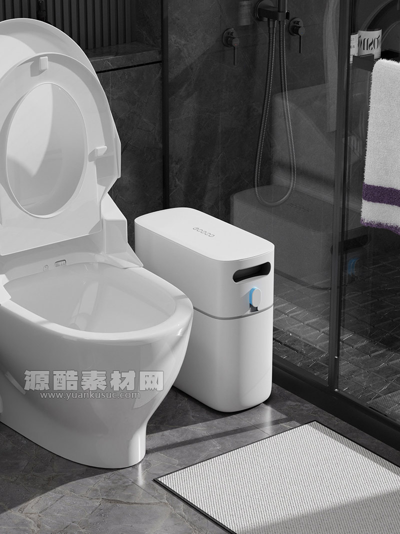 C4D工程-浴室卫生间智能垃圾桶场景渲染工程智能垃圾桶模型马桶C4D模型下载