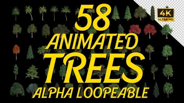 AE模板-58个植物树木动画视频素材 Animated Trees Alpha Loop Pack 4K