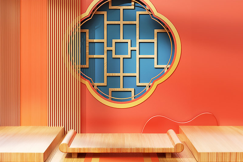 C4D工程-中国风电商展台场景工程中国风场景模型C4D模型下载