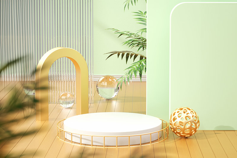 C4D工程-小清新绿色电商展台场景渲染工程电商展台C4D模型