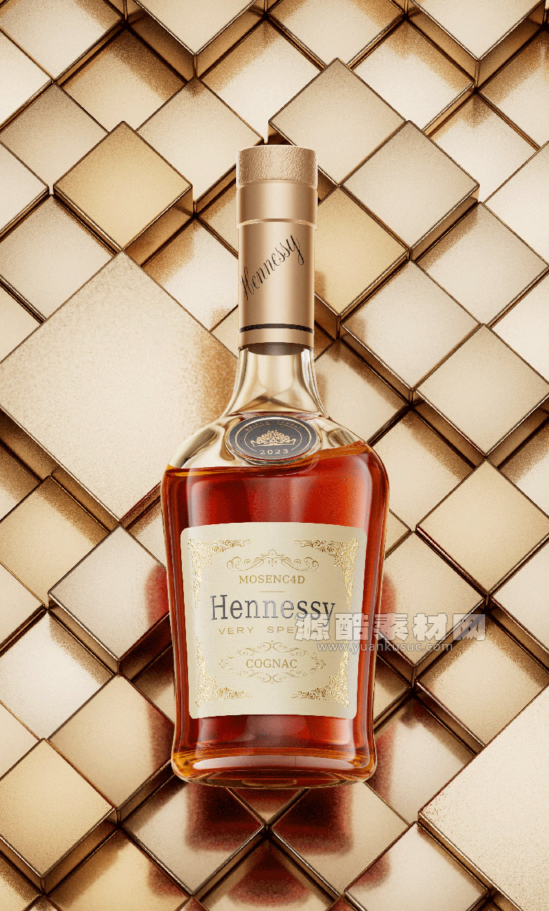 C4D工程-Hennessy酒渲染工程产品场景工程酒瓶C4D模型下载