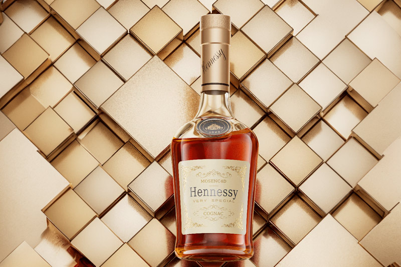 C4D工程-Hennessy酒渲染工程产品场景工程酒瓶C4D模型下载