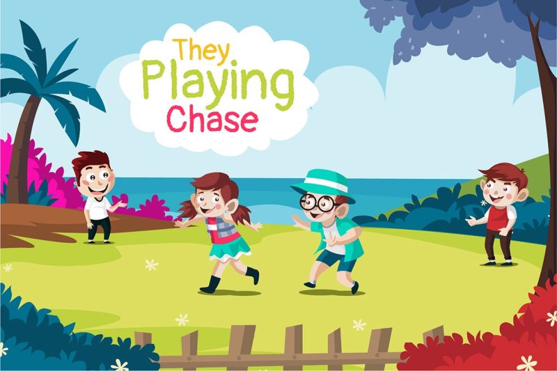 追逐游戏场景矢量插画素材 They playing chase – Illustration