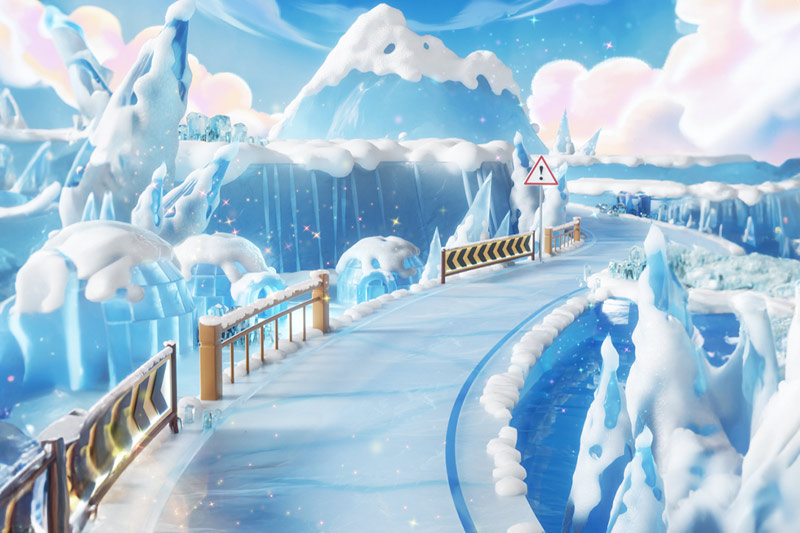 C4D工程-卡通冰雪滑雪场道场景渲染工程卡通场景模型C4D模型下载