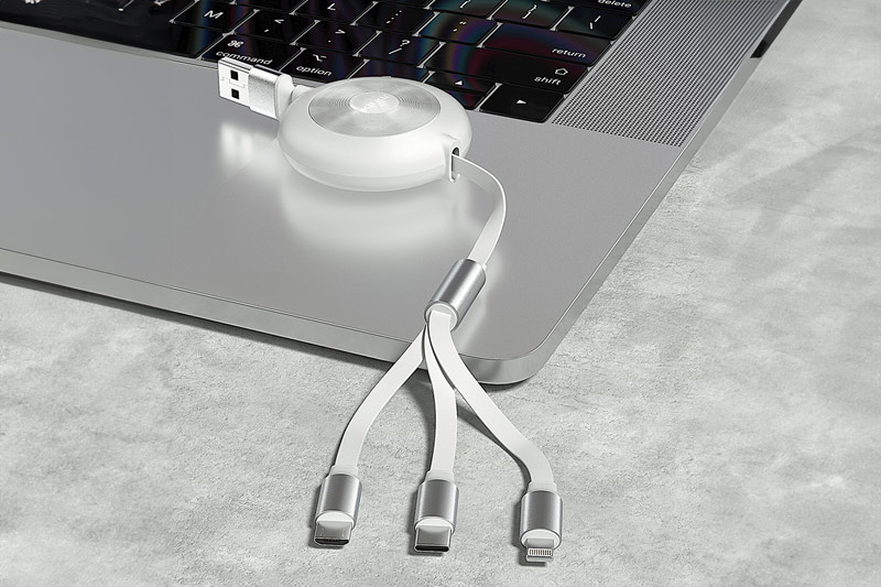 C4D工程-一拖三带收纳数据线场景渲染工程笔记本电脑模型数据线模型C4D模型