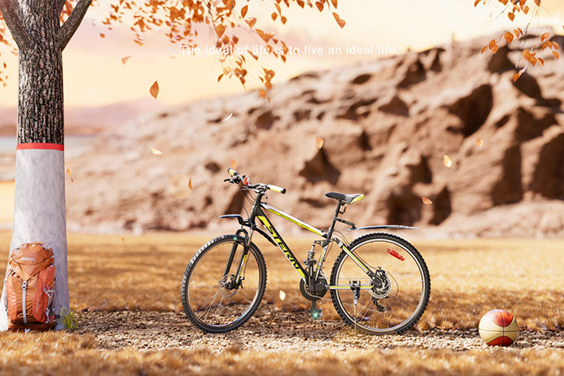 C4D工程-山地自行车户外场景渲染工程自行车模型户外场景C4D模型下载