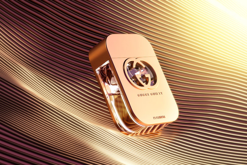 C4D工程-GUGGI罪爱香水产品场景渲染工程香水模型C4D模型