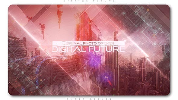 AE/PR模板-未来感数字化视差效果幻灯片开场动画 Digital Future Photo Opener