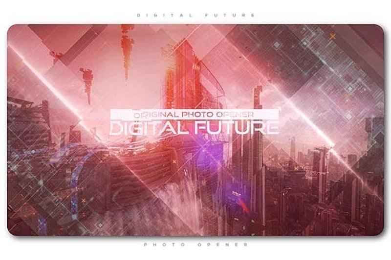 AE/PR模板-未来感数字化视差效果幻灯片开场动画 Digital Future Photo Opener