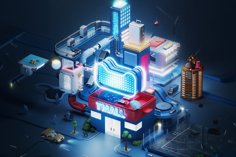 C4D工程-天猫夜景活动场景渲染工程电商场景模型C4D模型