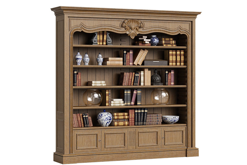 C4D模型-老式书柜模型书本模型书籍模型瓷器C4D模型下载