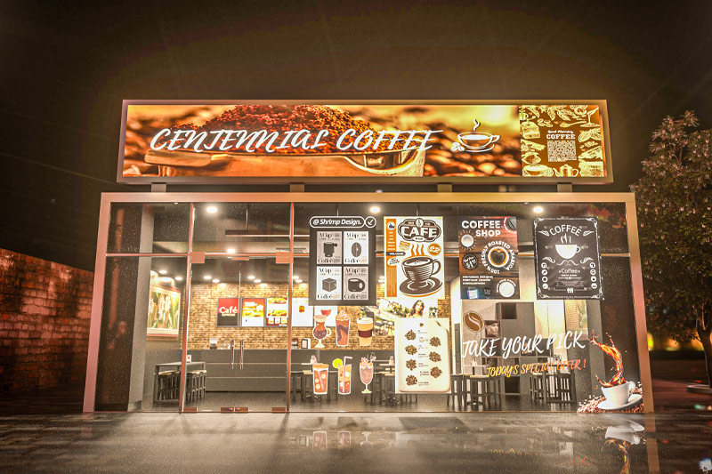 C4D工程-路边咖啡厅场景渲染工程街边咖啡店模型C4D模型下载