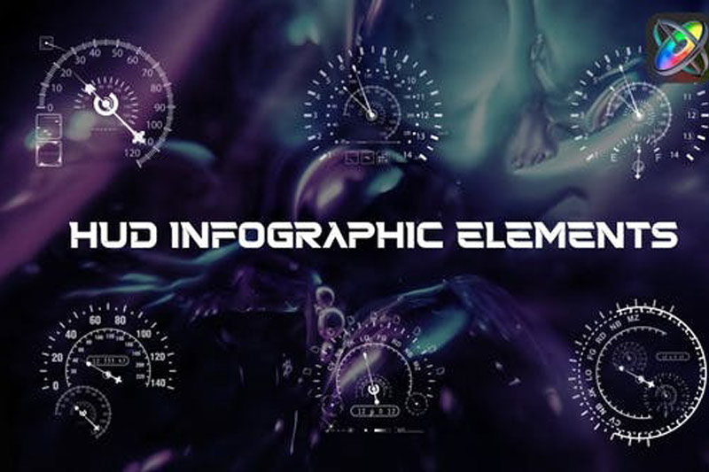FCPX插件-94个科技感信息数据图表屏显动画元素 HUD Infographic Elements