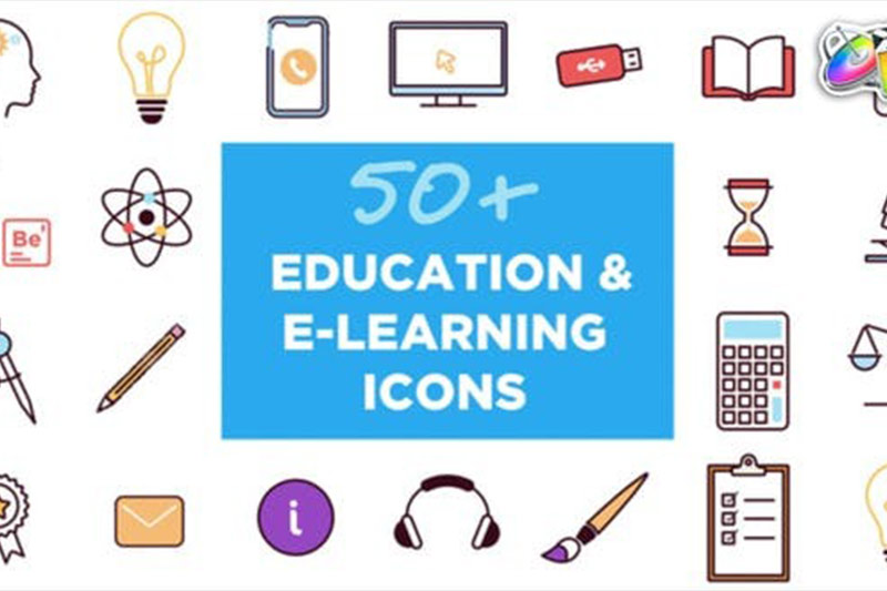 FCPX插件-50个卡通教育电子学习动态图标模板 Animated Icons for Education and E-learning