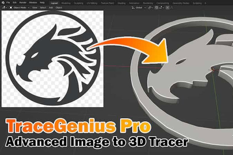 Blender插件-2D图像转3D模型 Tracegenius Pro V1.0 – Advanced 2D Image To 3D Tracer