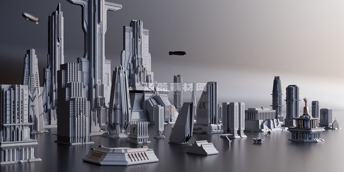 未来帝国风格城市楼房建筑模型3D模型 Asset Smash – Central City (Blender/FBX/OBJ格式)