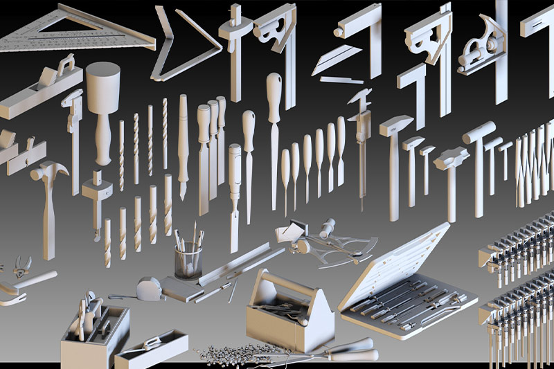 118种木工工业五金工具模型白膜无贴图