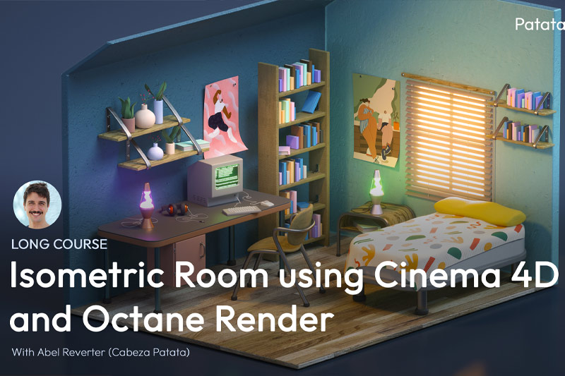 C4D教程-三维卡通卧室建模教学 How to Make an Isometric Room in Cinema 4D and Octane