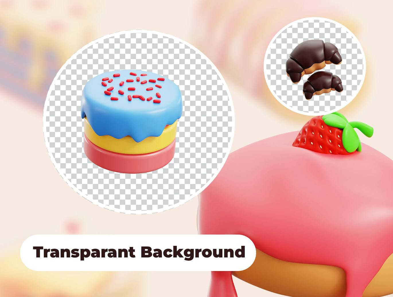10个卡通甜点蛋糕甜甜圈主题3D模型素材包