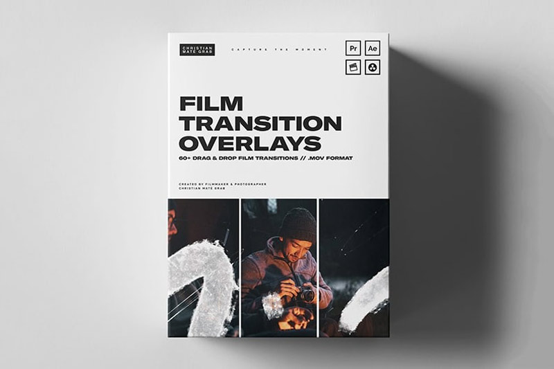 4K视频素材-61个电影胶片刮痕纹理闪烁转场叠加动画 Film Transition Overlays