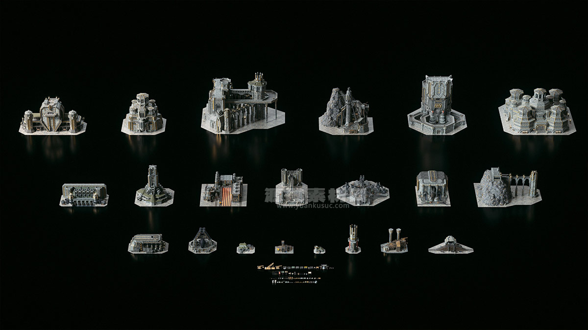 科幻神话熔炉堡3D模型科幻古老建筑模型 Kitbash3D Iron-Forge
