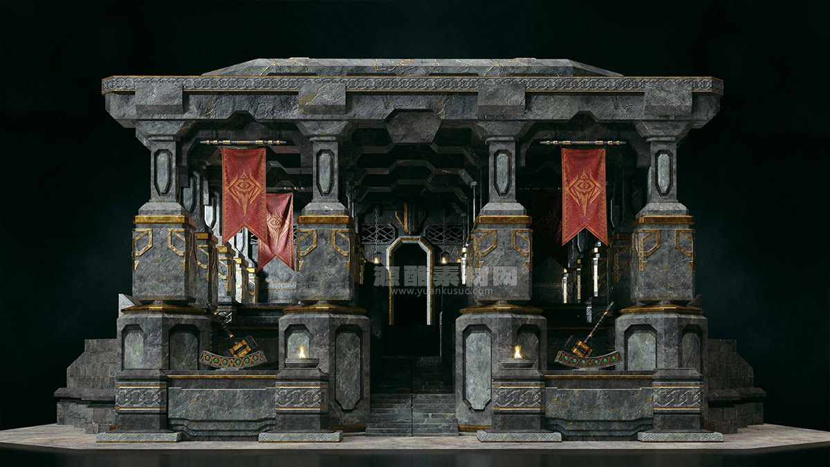 科幻神话熔炉堡3D模型科幻古老建筑模型 Kitbash3D Iron-Forge