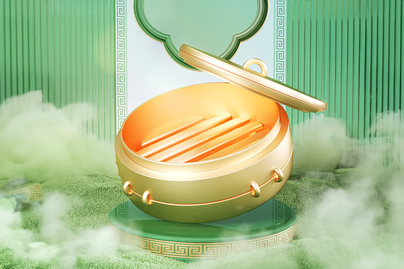 C4D工程-中国风端午节美食电商展台场景渲染工程电商场景4D模型下载