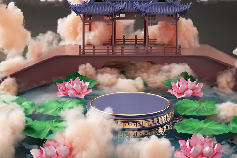 C4D工程-中国风七夕电商展台场景渲染工程电商场景C4D模型下载