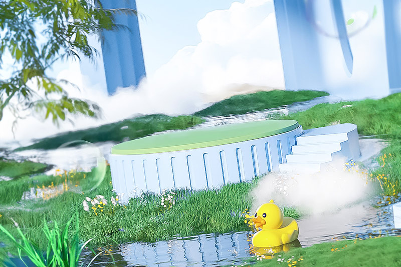 C4D工程-绿色夏天清凉创意电商背景展台渲染工程电商场景C4D模型