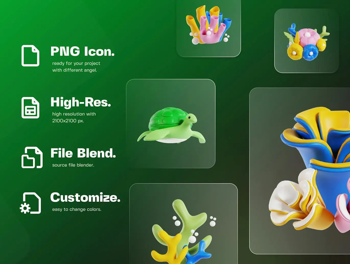 海洋生物多样性的卡通插图3D模型素材包 V4 Biodiversity 3D Illustration Pack V4