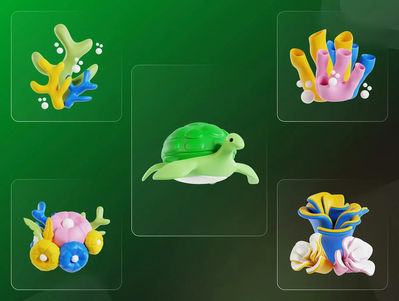 海洋生物多样性的卡通插图3D模型素材包 V4 Biodiversity 3D Illustration Pack V4