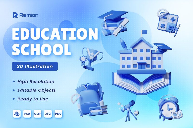 教育3D图标模型素材包 Educational 3D Icon Model Material