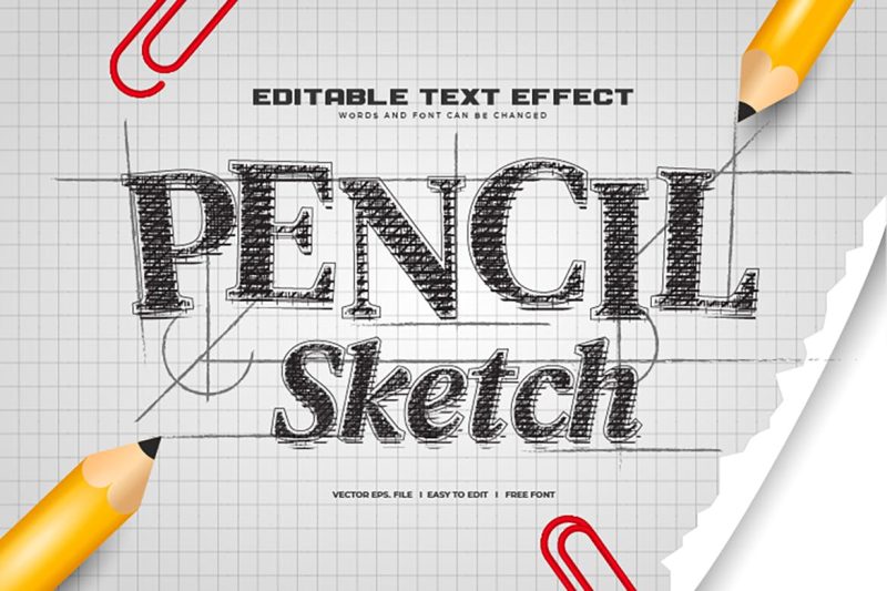Ai铅笔素描文字效果素材下载 Illustrator pencil sketch text effect