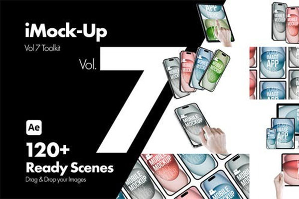 AE模板-120组手机平板电脑设备界面展示宣传动画 iMock-Up Vol 7 Toolkit