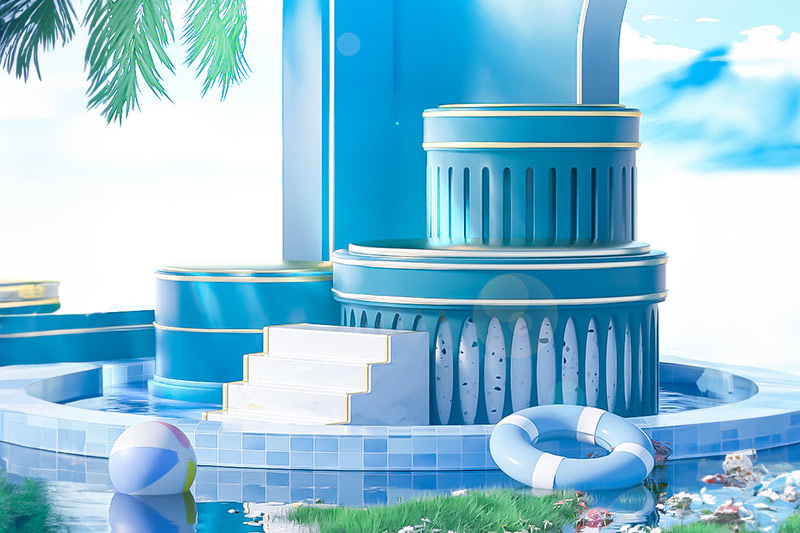 C4D工程-夏日简约电商展台场景渲染工程电商场景C4D模型