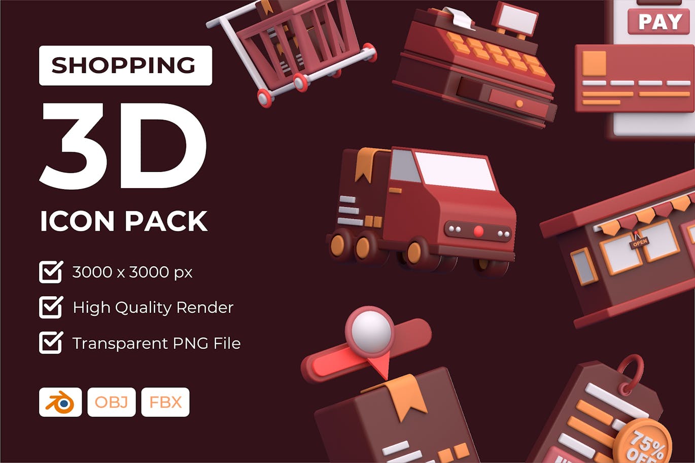 购物3D图标模型包 shopping-3d-icon-pack
