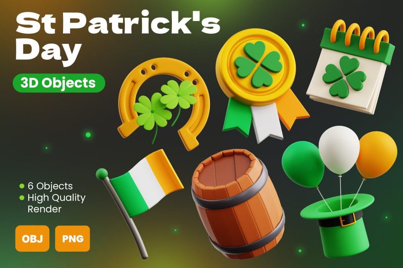 圣帕特里克节3D图标模型 st-patrick-s-day-3d-objects