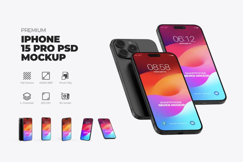 iPhone 15 Pro UI/UX 屏幕样机素材 (PSD) iphone-15-pro-ui-ux-screen-mockup