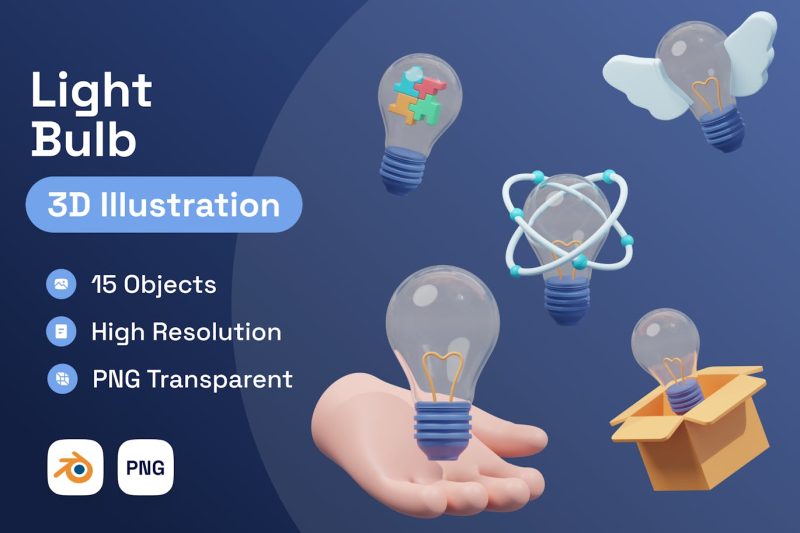 卡通灯泡3D插图模型合集 light-bulb-3d-illustration