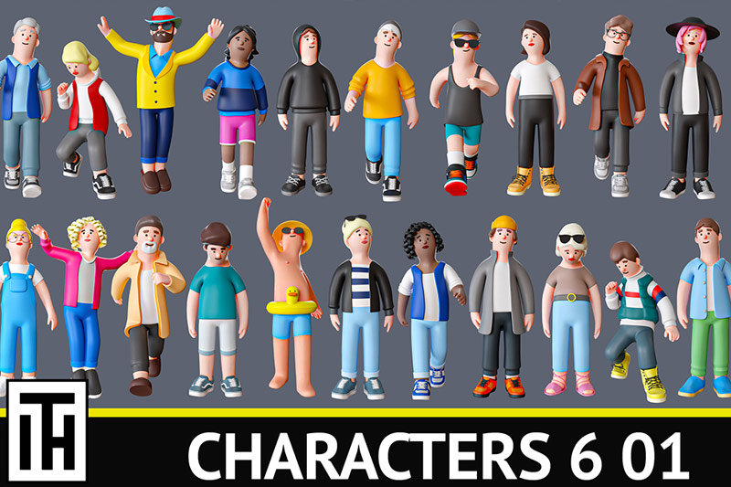 25个带绑定卡通角色IP模型背包卡通人物3D模型