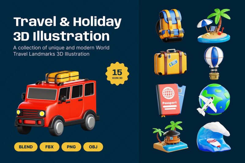 旅行和度假插图3D模型 travel-holiday-3d-illustration