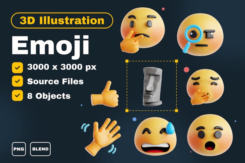 Emoji表情符号3D图标模型集 emoji-3d-icon-set-v-5