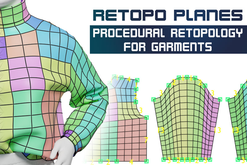Blender预设-服装模型UV平面重新拓扑资产预设 Retopo Planes v1.0+使用教程