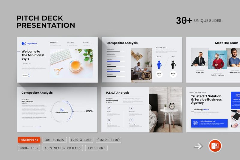 设计感强的PPT模版 (PPTX) pitch-deck-powerpoint-presentation-template