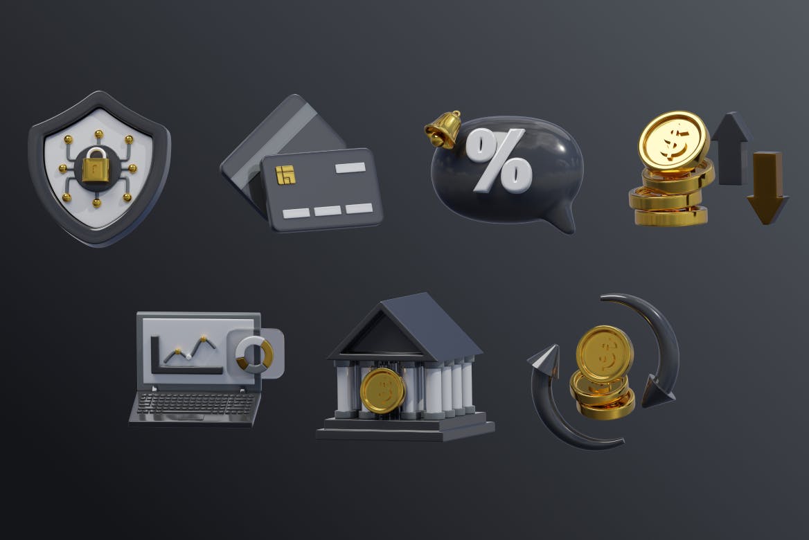 金融科技包3D插图模型素材 (PNG,Blend)